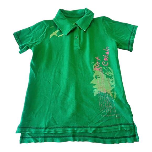 NEW Kurt Cobain Birds Nirvana POLO T SHIRT MED TEE Girls Boys 100% Cotton Green - Picture 1 of 7